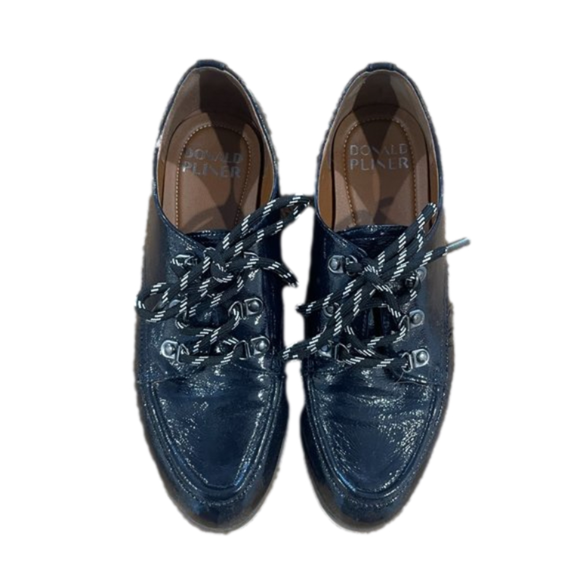 DONALD PLINER Chunky Navy Blue Patent Leather Lugged Soles Oxfords - Picture 4 of 5